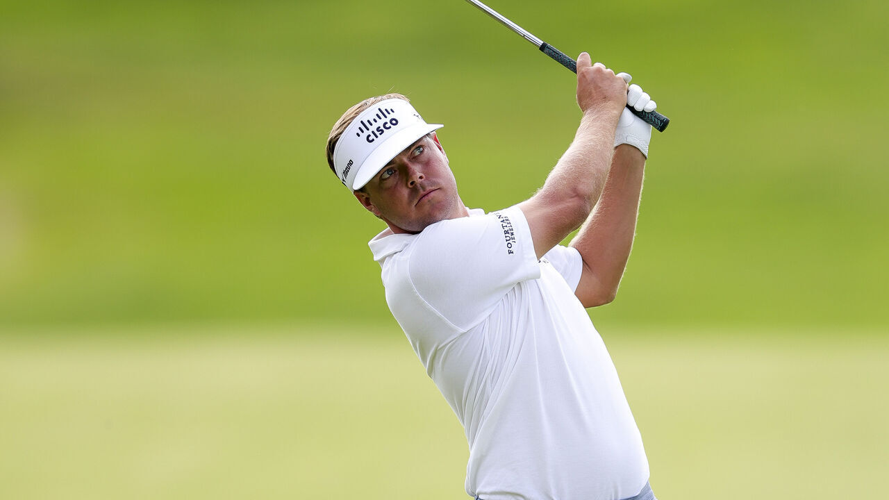 FLOURTOWN, PENNSYLVANIA - MAY 08: Keith Mitchell hits an approach shot on the ninth hole during the first round of the Truist Championship 2025 at The Wissahickon at Philadelphia Cricket Club on May 08, 2025 in Flourtown, Pennsylvania.