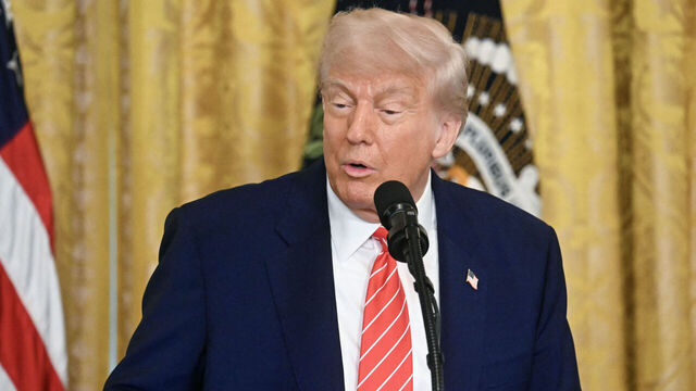 US President Donald Trump participates in a celebration of military mothers in the East Room of the White House in Washington, DC, on May 8, 2025.