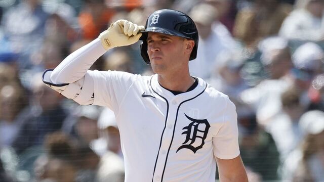 DETROIT, MI - APRIL 20: Kerry Carpenter #30 of the Detroit Tigers during an at-bat against the Kansas City Royals during the fifth inning at Comerica Park on April 20, 2025 in Detroit, Michigan.