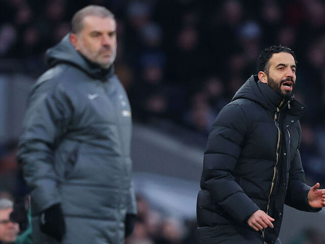 LONDON, ENGLAND - FEBRUARY 16: Ruben Amorim, head coach of Manchester United, issues instructions during the Premier League match between Tottenham Hotspur FC and Manchester United FC at Tottenham Hotspur Stadium on February 16, 2025 in London, England.