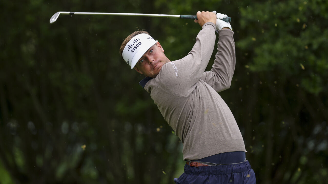FLOURTOWN, PENNSYLVANIA - MAY 09: Keith Mitchell hits a tee shot on the third hole during the second round of the Truist Championship 2025 at The Wissahickon at Philadelphia Cricket Club on May 09, 2025 in Flourtown, Pennsylvania.