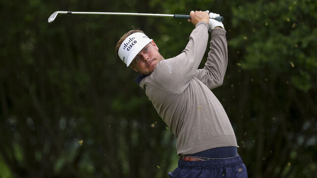 FLOURTOWN, PENNSYLVANIA - MAY 09: Keith Mitchell hits a tee shot on the third hole during the second round of the Truist Championship 2025 at The Wissahickon at Philadelphia Cricket Club on May 09, 2025 in Flourtown, Pennsylvania.