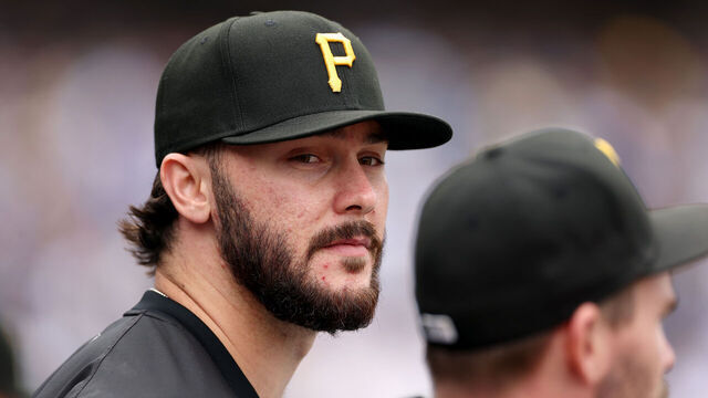 LOS ANGELES, CALIFORNIA - APRIL 27: Paul Skenes #30 of the Pittsburgh Pirates looks on against the Los Angeles Dodgers during the fifth inning at Dodger Stadium on April 27, 2025 in Los Angeles, California.