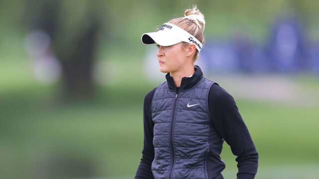 JERSEY CITY, NEW JERSEY - MAY 09: Nelly Korda of the United States looks on on the thirteenth hole during the second round of the Mizuho Americas Open 2025 at Liberty National Golf Club on May 09, 2025 in Jersey City, New Jersey.