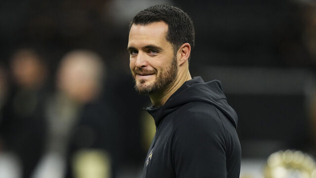 NEW ORLEANS, LA - DECEMBER 29: Derek Carr #4 of the New Orleans Saints looks on from the field during warmups prior to an NFL football game against the Las Vegas Raiders at Caesars Superdome on December 29, 2024 in New Orleans, Louisiana.