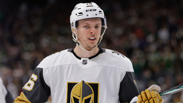 ST. PAUL, MN - APRIL 26: Vegas Golden Knights left wing Pavel Dorofeyev (16) looks on during the third period of Game Four of the First Round of the 2025 Stanley Cup Playoffs between the Vegas Golden Knights and Minnesota Wild on April 26th, 2025, at the Xcel Energy Center in St. Paul, MN.