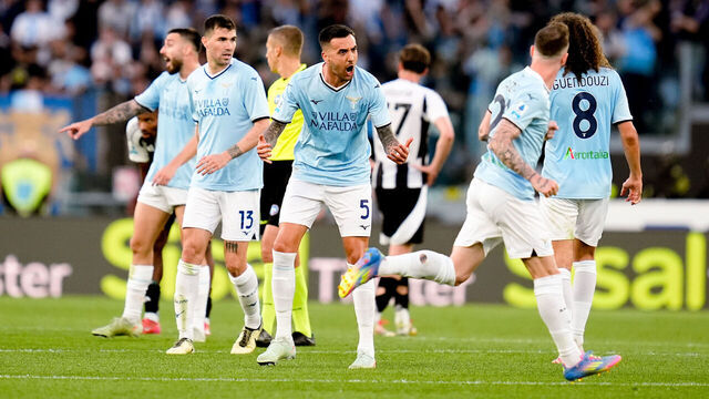 Matias Vecino of SS Lazio celebrates after scoring first goal during the Serie A Enilive match between SS Lazio and Juventus FC at Stadio Olimpico on May 10, 2025 in Rome, Italy.