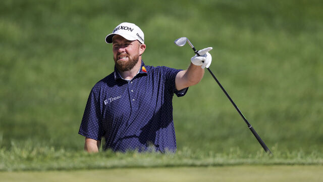FLOURTOWN, PENNSYLVANIA - MAY 10: Shane Lowry of Ireland reacts after a greenside bunker shot on the seventh hole during the third round of the Truist Championship 2025 at The Wissahickon at Philadelphia Cricket Club on May 10, 2025 in Flourtown, Pennsylvania.