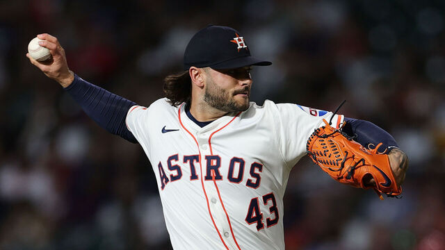 HOUSTON, TEXAS - MAY 10: Lance McCullers Jr. #43 of the Houston Astros pitches during the first inning against the Cincinnati Reds at Daikin Park on May 10, 2025 in Houston, Texas.