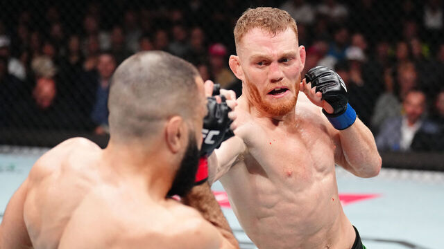 MONTREAL, QUEBEC - MAY 10: (R-L) Jack Della Maddalena of Australia punches Belal Muhammad in the UFC welterweight championship bout during the UFC 315 event at Bell Centre on May 10, 2025 in Montreal, Quebec.