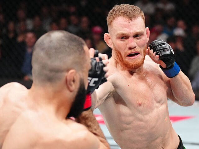 MONTREAL, QUEBEC - MAY 10: (R-L) Jack Della Maddalena of Australia punches Belal Muhammad in the UFC welterweight championship bout during the UFC 315 event at Bell Centre on May 10, 2025 in Montreal, Quebec.
