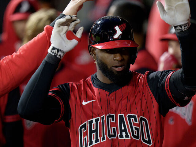 CHICAGO, ILLINOIS - MAY 2: Luis Robert Jr #88 of the Chicago White Sox celebrates a solo home run in the bottom of the fifth inning in a game against the Houston Astros at Rate Field on May 2, 2025 in Chicago, Illinois.