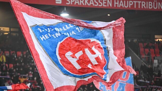 Heidenheim, Germany - December 1: FCH Heidenheim logo on a flag during the Bundesliga match between 1. FC Heidenheim 1846 and Eintracht Frankfurt at Voith Arena on December 1, 2024 in Heidenheim, Germany.