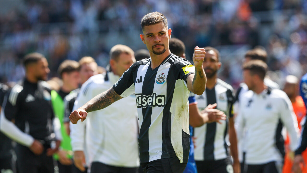 NEWCASTLE UPON TYNE, ENGLAND - MAY 11: Newcastle United's Bruno Guimaraes celebrates after the Premier League match between Newcastle United FC and Chelsea FC at St James' Park on May 11, 2025 in Newcastle upon Tyne, England.