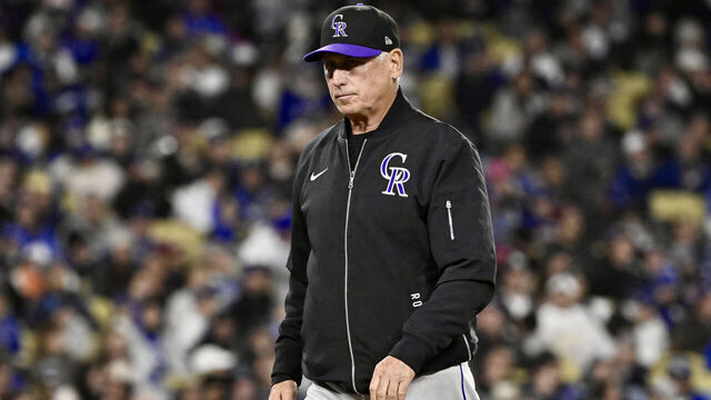 Los Angeles, CA - April 16: Manager Bud Black of the Colorado Rockies walks back toward the dugout after changing pitchers against the Los Angeles Dodgers in the sixth inning during a baseball game at Dodger Stadium in Los Angeles on Wednesday, April 16, 2025.