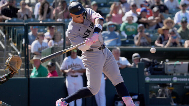 SACRAMENTO, CALIFORNIA - MAY 10: Aaron Judge #99 of the New York Yankees bats against the Athletics in the top of the ninth inning of a major league baseball game at Sutter Health Park on May 10, 2025 in Sacramento, California.