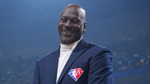 CLEVELAND, OH - FEBRUARY 20: NBA Legend, Michael Jordan is introduced during the NBA 75th Anniversary celebration during the 2022 NBA All-Star Game as part of 2022 NBA All Star Weekend on February 20, 2022 at Rocket Mortgage FieldHouse in Cleveland, Ohio. NOTE TO USER: User expressly acknowledges and agrees that, by downloading and/or using this Photograph, user is consenting to the terms and conditions of the Getty Images License Agreement. Mandatory Copyright Notice: Copyright 2022 NBAE