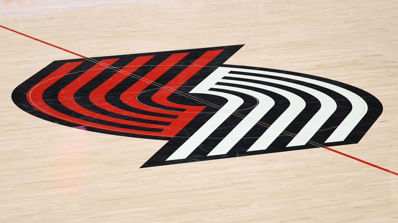 PORTLAND, OREGON - JANUARY 16: A general view of the Portland Trail Blazers logo at Moda Center on January 16, 2021 in Portland, Oregon.