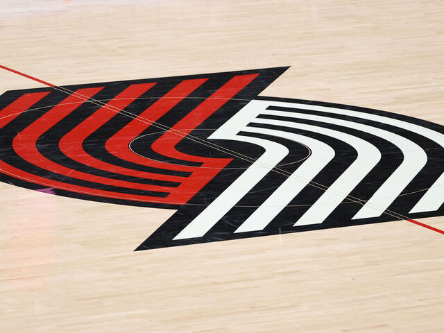 PORTLAND, OREGON - JANUARY 16: A general view of the Portland Trail Blazers logo at Moda Center on January 16, 2021 in Portland, Oregon.