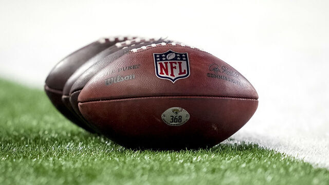 DETROIT, MICHIGAN - NOVEMBER 17: A general view of Wilson brand footballs with the NFL logo before the game between the Detroit Lions and Jacksonville Jaguars at Ford Field on November 17, 2024 in Detroit, Michigan.