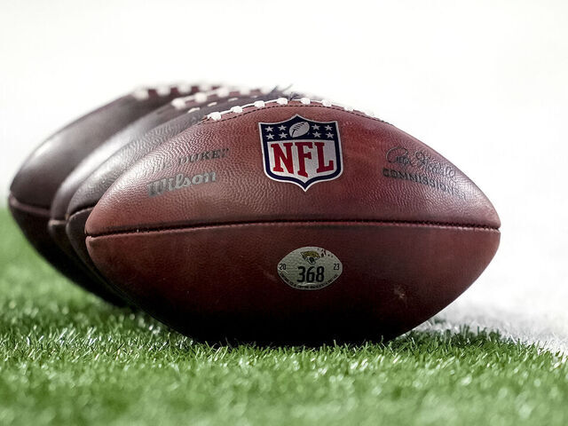 DETROIT, MICHIGAN - NOVEMBER 17: A general view of Wilson brand footballs with the NFL logo before the game between the Detroit Lions and Jacksonville Jaguars at Ford Field on November 17, 2024 in Detroit, Michigan.