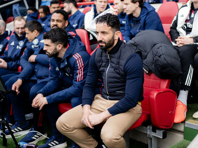 BRENTFORD, ENGLAND - MAY 04: Manager Ruben Amorim of Manchester United watches from the dugout during the Premier League match between Brentford FC and Manchester United FC at Brentford Community Stadium on May 04, 2025 in Brentford, England.