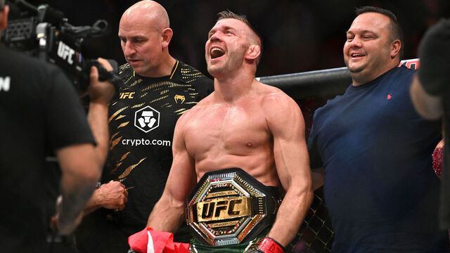 South Africa's Dricus du Plessis celebrates his victory over Sean Strickland of the US during their men's middleweight division event of the Ultimate Fighting Championship (UFC) 312 at Qudos Bank Arena in Sydney on February 9, 2025.