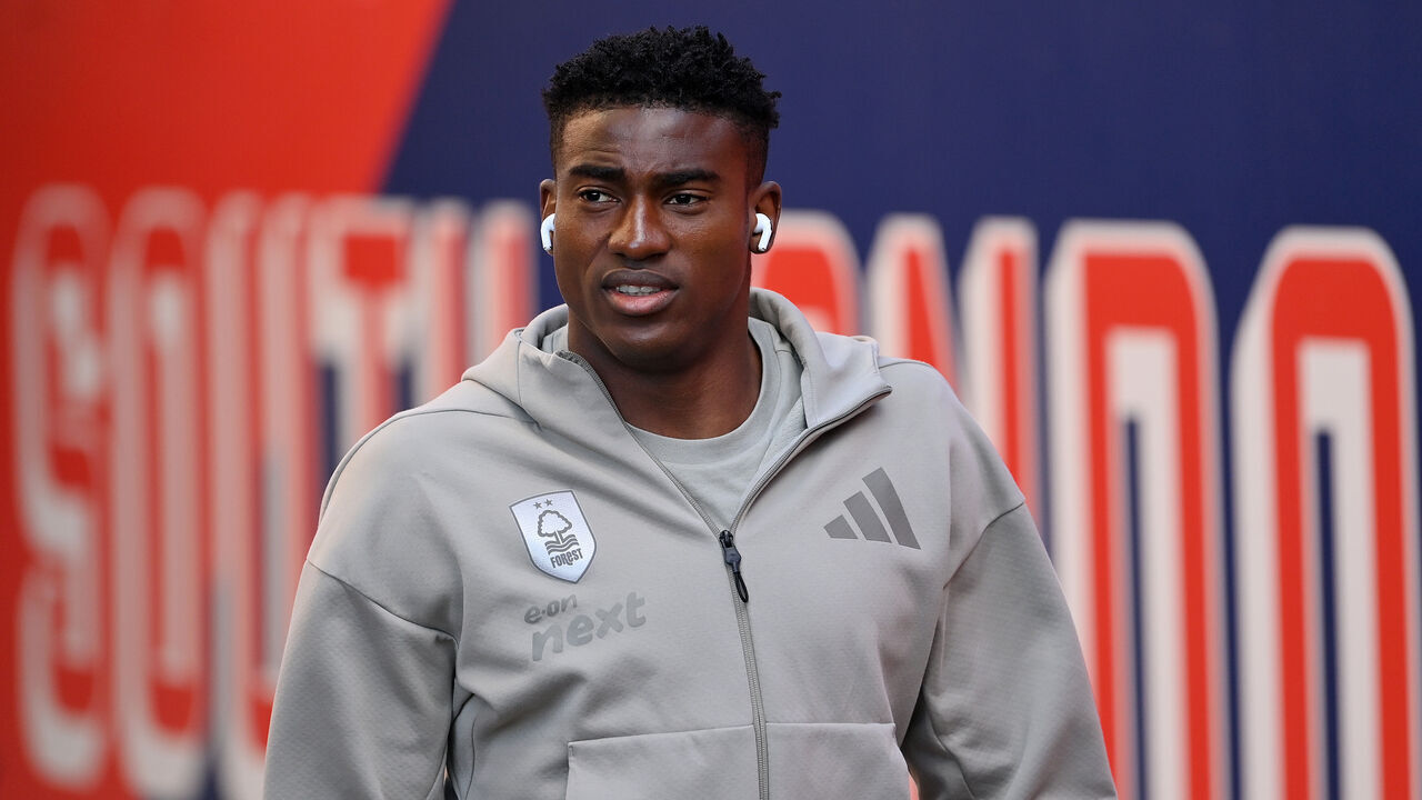 LONDON, ENGLAND - MAY 05: Taiwo Awoniyi of Nottingham Forest arrives at the stadium prior to the Premier League match between Crystal Palace FC and Nottingham Forest FC at Selhurst Park on May 05, 2025 in London, England.