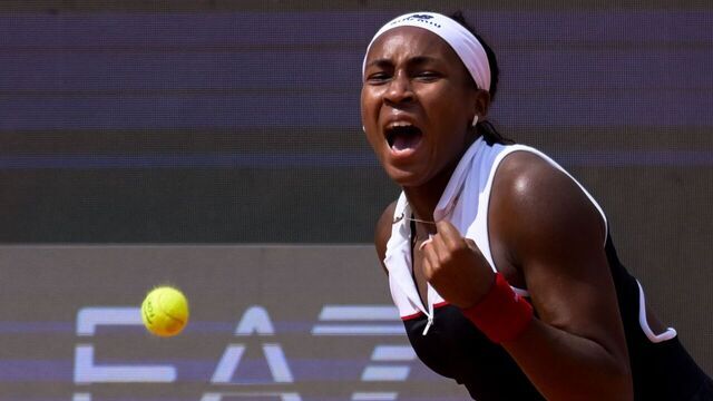 ROME, ITALY - MAY 14: Coco Gauff of United States celebrates the victory against Mirra Andreeva in the Women's Singles Quarter Final match during Day Ten of the Internazionali BNL D'Italia 2025 at Foro Italico on May 14, 2025 in Rome, Italy.
