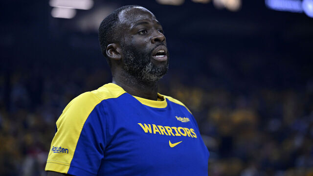 SAN FRANCISCO, CALIFORNIA - MAY 12: Draymond Green of Warriors warms up before the NBA Playoffs game 4 between Minnesota Timberwolves and Golden State Warriors at Chase Center on May 12, 2025 in San Francisco, California, United States.