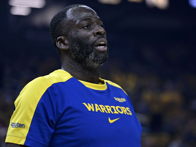 SAN FRANCISCO, CALIFORNIA - MAY 12: Draymond Green of Warriors warms up before the NBA Playoffs game 4 between Minnesota Timberwolves and Golden State Warriors at Chase Center on May 12, 2025 in San Francisco, California, United States.