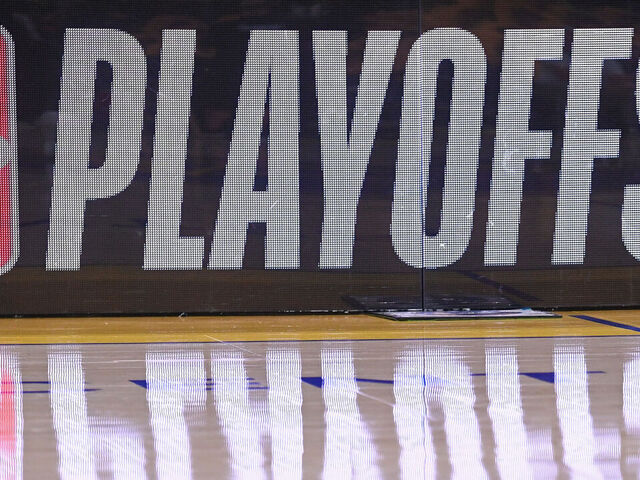 SAN FRANCISCO, CA - MAY 10: Close up of the Playoffs logo during the game between the Golden State Warriors and the Minnesota Timberwolves during Round 2 Game 3 of the 2025 NBA Playoffs on May 10, 2025 at Chase Center in San Francisco, California. NOTE TO USER: User expressly acknowledges and agrees that, by downloading and or using this photograph, user is consenting to the terms and conditions of Getty Images License Agreement. Mandatory Copyright Notice: Copyright 2025 NBAE