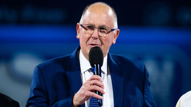 DUBAI, UNITED ARAB EMIRATES - FEBRUARY 24: WTA CEO Steve Simon addresses the crowd during a ceremony celebrating the WTAs 50th anniversary on Day 6 of the Dubai Duty Free Tennis at Dubai Duty Free Tennis Stadium on February 24, 2023 in Dubai, United Arab Emirates