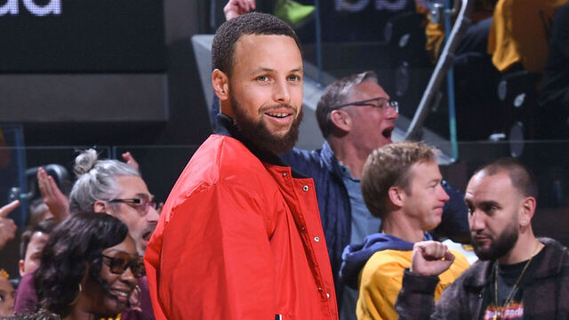 SAN FRANCISCO, CA - MAY 12: Stephen Curry #30 of the Golden State Warriors smiles on the bench during the game against the Minnesota Timberwolves during Round Two Game Four of the 2025 NBA Playoffs on MAY 12, 2025 at Chase Center in San Francisco, California. NOTE TO USER: User expressly acknowledges and agrees that, by downloading and or using this photograph, user is consenting to the terms and conditions of Getty Images License Agreement. Mandatory Copyright Notice: Copyright 2025 NBAE