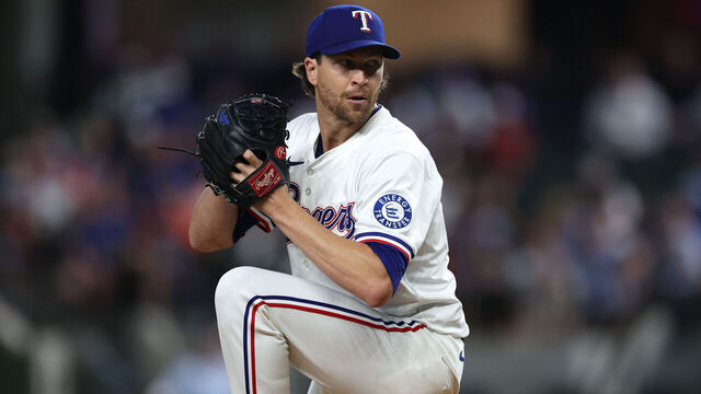 ARLINGTON, TEXAS - MAY 15: Jacob deGrom #48 of the Texas Rangers pitches during the first inning \H at Globe Life Field on May 15, 2025 in Arlington, Texas.
