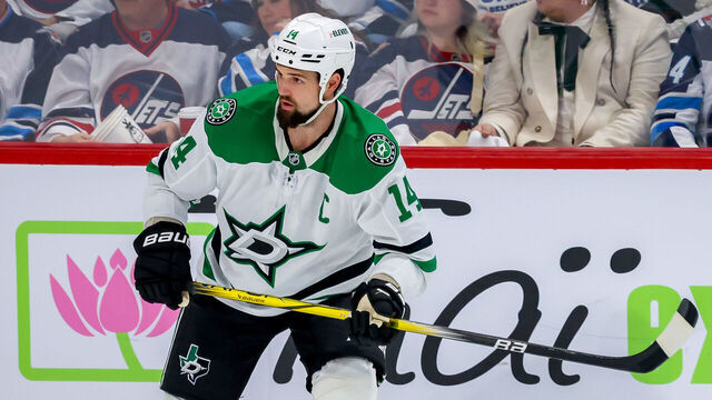 WINNIPEG, CANADA - MAY 09: Jamie Benn #14 of the Dallas Stars skates during third period action against the Winnipeg Jets in Game Two of the Second Round of the 2025 Stanley Cup Playoffs at Canada Life Centre on May 09, 2025 in Winnipeg, Manitoba, Canada.