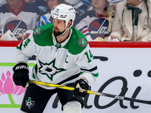 WINNIPEG, CANADA - MAY 09: Jamie Benn #14 of the Dallas Stars skates during third period action against the Winnipeg Jets in Game Two of the Second Round of the 2025 Stanley Cup Playoffs at Canada Life Centre on May 09, 2025 in Winnipeg, Manitoba, Canada.