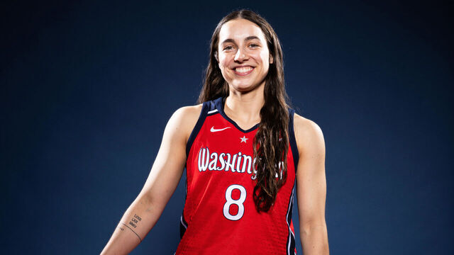 WASHINGTON, DC - APRIL 28: Georgia Amoore #8 of the Washington Mystics poses for a portrait during WNBA Media Day on April 28, 2025 at CareFirst Arena in Washington, DC. NOTE TO USER: User expressly acknowledges and agrees that, by downloading and/or using this Photograph, user is consenting to the terms and conditions of the Getty Images License Agreement. Mandatory Copyright Notice: Copyright 2025 NBAE