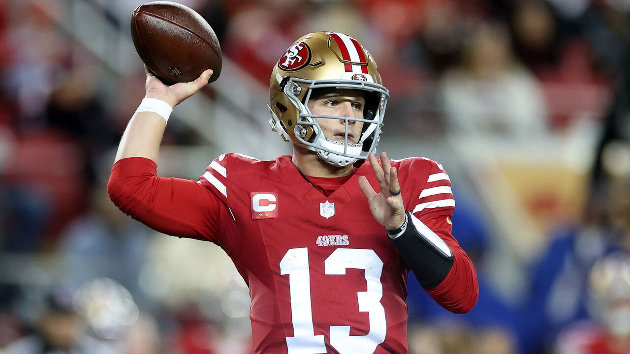 SANTA CLARA, CALIFORNIA - DECEMBER 30: Brock Purdy #13 of the San Francisco 49ers pass the ball against the Detroit Lions at Levi's Stadium on December 30, 2024 in Santa Clara, California.
