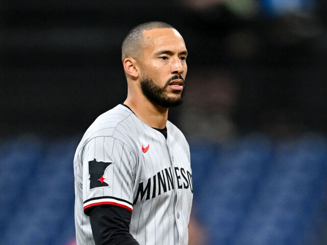 CLEVELAND, OHIO - APRIL 29: Carlos Correa #4 of the Minnesota Twins looks on during the fourth inning against the Cleveland Guardians at Progressive Field on April 29, 2025 in Cleveland, Ohio.