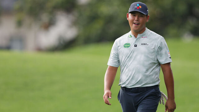 CHARLOTTE, NORTH CAROLINA - MAY 16: Si Woo Kim of South Korea walks the seventh hole during the second round of the PGA Championship at Quail Hollow Country Club on May 16, 2025 in Charlotte, North Carolina.