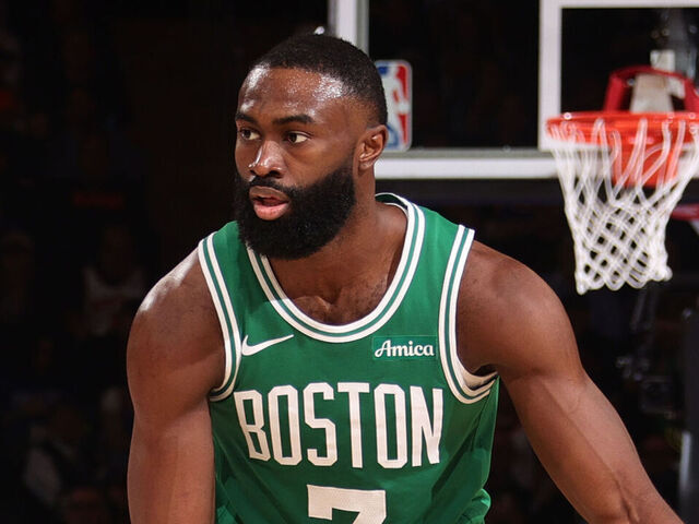 NEW YORK, NY - MAY 16: Jaylen Brown #7 of the Boston Celtics dribbles the ball during the game against the New York Knicks during Round 2 Game 6 of the 2025 NBA Playoffs on May 16, 2025 at Madison Square Garden in New York City, New York. Mandatory Copyright Notice: Copyright 2025 NBAE