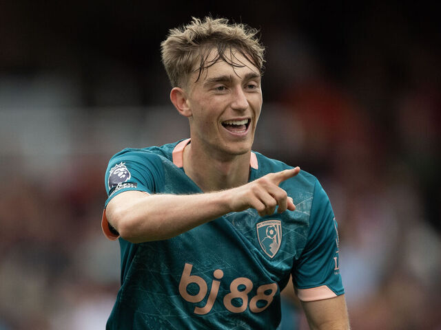 LONDON, ENGLAND - MAY 03: Dean Huijsen of AFC Bournemouth celebrates after scoring the equalising goal during the Premier League match between Arsenal FC and AFC Bournemouth at Emirates Stadium on May 03, 2025 in London, England.