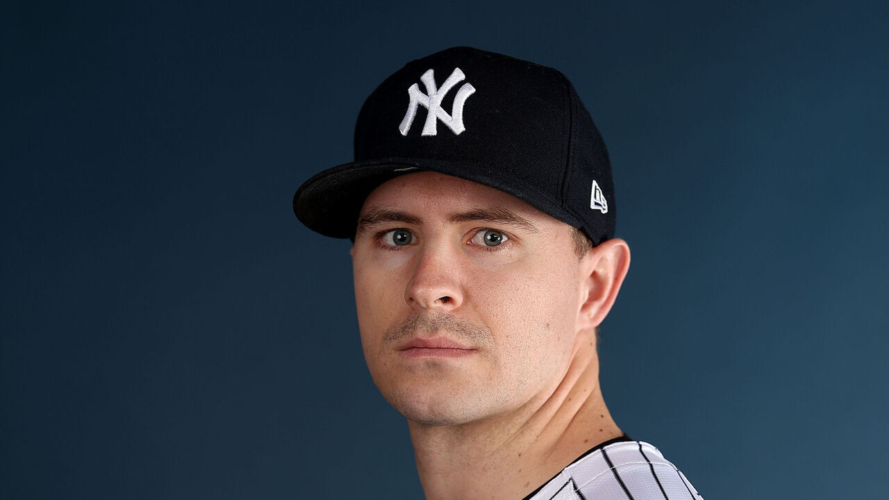 TAMPA, FLORIDA - FEBRUARY 18: Jake Cousins #61 of the New York Yankees poses for a portrait during the New York Yankees Photo Day at George M. Steinbrenner Field on February 18, 2025 in Tampa, Florida.