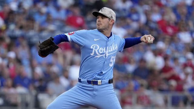 KANSAS CITY, MISSOURI - MAY 16: Cole Ragans #55 of the Kansas City Royals throws in the first inning against the St. Louis Cardinals at Kauffman Stadium on May 16, 2025 in Kansas City, Missouri.