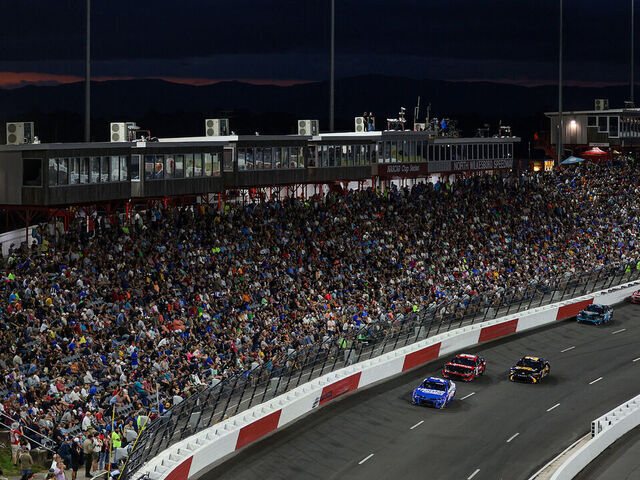 NORTH WILKESBORO, NORTH CAROLINA - MAY 19: A general view of racing during the NASCAR Cup Series All-Star Race at North Wilkesboro Speedway on May 19, 2024 in North Wilkesboro, North Carolina.