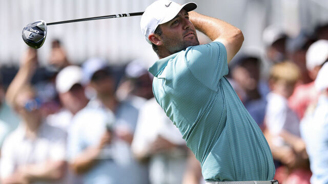 CHARLOTTE, NORTH CAROLINA - MAY 17: Scottie Scheffler of the United States plays his shot from the eighth tee during the third round of the PGA Championship at Quail Hollow Country Club on May 17, 2025 in Charlotte, North Carolina.