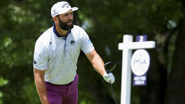 CHARLOTTE, NORTH CAROLINA - MAY 17: Jon Rahm of Spain follows his shot from the second tee during the third round of the PGA Championship at Quail Hollow Country Club on May 17, 2025 in Charlotte, North Carolina.