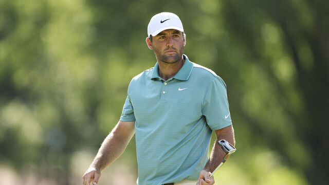lang="x-default" CHARLOTTE, NC - MAY 17: Scottie Scheffler on the 11th hole during the third round of the PGA Championship at Quail Hollow Club on Saturday, May 17, 2025 in Charlotte, North Carolina.