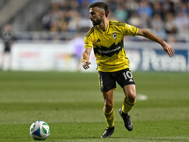 CHESTER, PA - MAY 10: Columbus Crew forward Diego Rossi #10 dribbles the ball during the game between the Philadelphia Union and Columbus Crew on May 10th, 2025 at Subaru Park in Chester, PA.